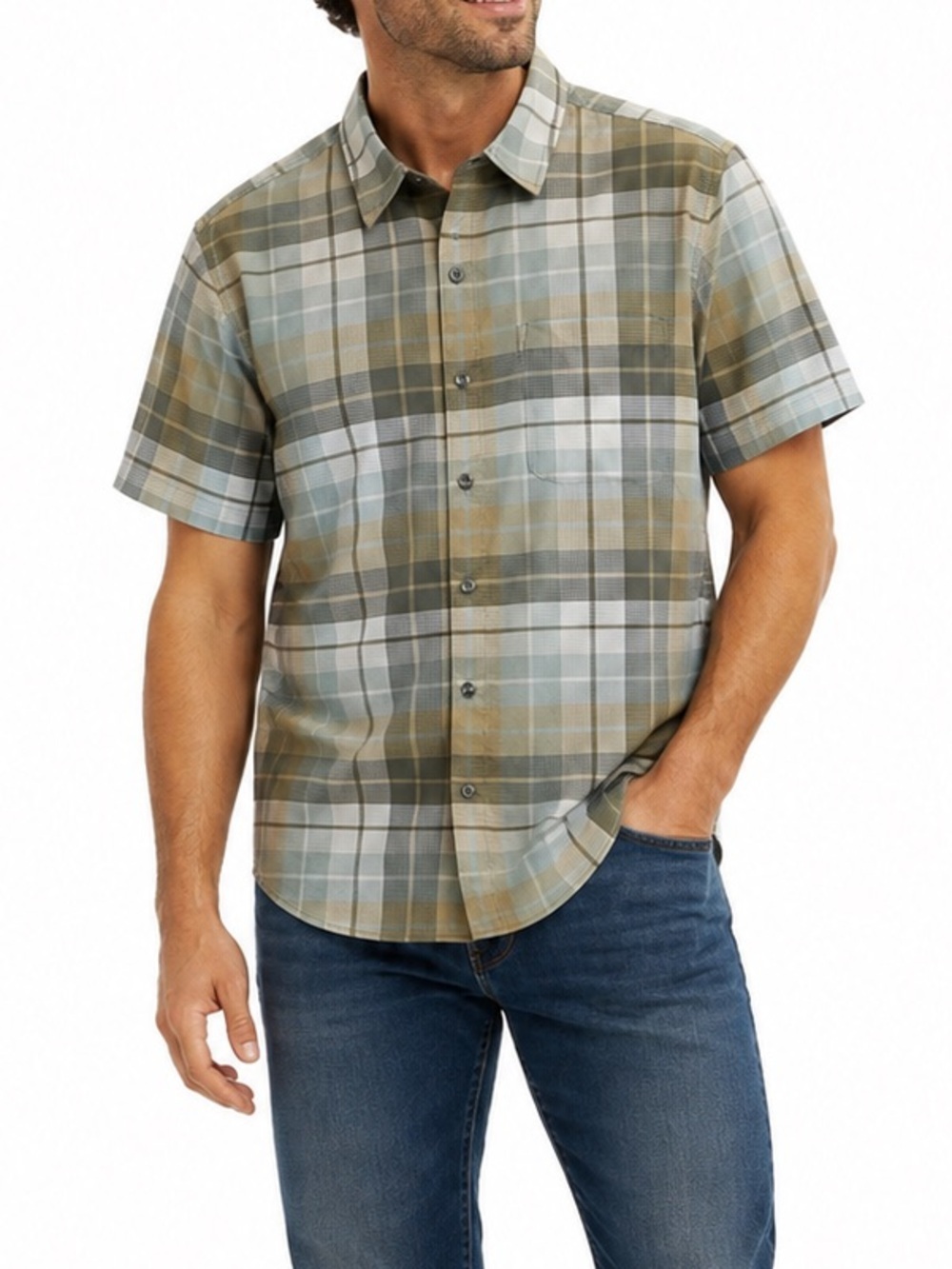 MARMOT GREEN PLAID SHORT SLEEVE SHIRT SZ LG EUC
